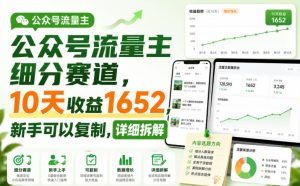 公众号流量主细分赛道，10天收益1652，新手可以复制，详细拆解-21资源库