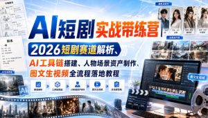 AI短剧实战带练营｜2026短剧赛道解析、AI工具链搭建、人物场景资产制作、图文生视频全流程落地教程-21资源库