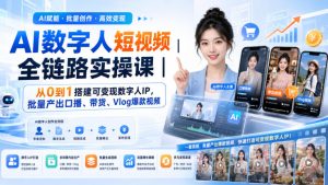 AI数字人短视频全链路实操课|从0到1搭建可变现数字人IP,批量产出口播、带货、Vlog爆款视频-21资源库