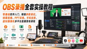 OBS录播全套实操教程｜零基础软件入门、精细参数调试、绿幕抠像、手机投屏、虚拟摄像机多平台直播落地课程-21资源库