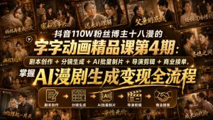 抖音110W粉丝博主十八漫的字字动画精品课第4期:剧本创作+分镜生成+剪辑+商业接单,掌握AI漫剧生成变现全流程-21资源库