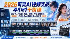 2026可灵AI视频实战4小时干货课|提示词、文生图、角色一致性、专业运镜剪辑,零基础一站式学会AI漫剧与真人AI短剧全流程-21资源库