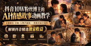 抖音10W粉丝博主的AI情感故事动画教学，灵感剧本‑分镜‑人物声画统一‑剪辑封面全流程，解锁抖音精选独家收益-21资源库