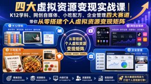 四大虚拟资源变现实战课|K12学科、网创自媒体、小吃配方、企业管理四大赛道,带你从零搭建个人虚拟资源变现矩阵-21资源库