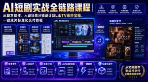 AI短剧实战全链路课程|从脚本创作、人设场景分镜设计到LibTV高阶实操、一键成片标准化交付教程-21资源库