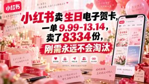 小红书卖生日电子贺卡,一单9.99-13.14,卖了8334份,刚需永远不会淘汰-21资源库