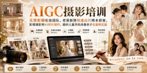 AIGC摄影培训｜无需影棚化妆团队，老景新搭快速出片降本获客，影楼摄影师AI样片制作，婚纱儿童孕妈肖像亲子全案例实操-21资源库
