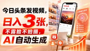 今日头条发视频,日入3张,不露脸不拍摄,AI自动生成-21资源库