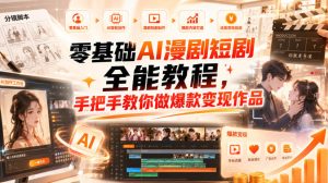 零基础AI漫剧短剧全能教程,从AI智能体搭建、文案脚本分镜、多平台AI生视频、剪映精修,覆盖全题材创作,手把手教你做爆款变现作品-21资源库