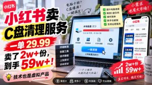 小红书卖C盘清理服务,一单29.99,卖了2w+份,技术也是虚拟产品-21资源库